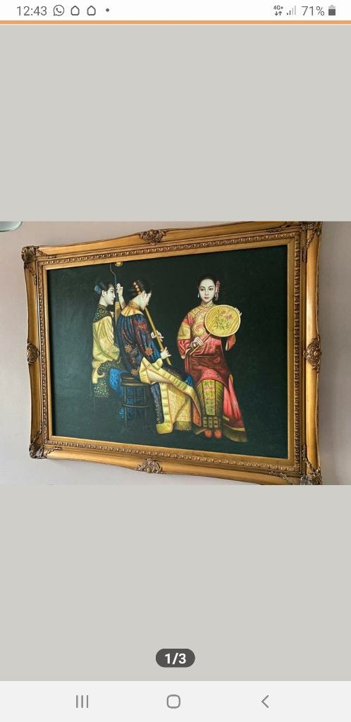 Schilderij, prachtige, 3 Chinese dames, muzikanten,, Ophalen, Handgeschilderd, Doek, Portret of Personen
