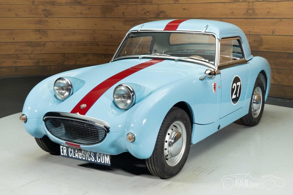 Austin-healey Sprite MK1 Frogeye Cabriolet | 1959, Auto's, Oldtimers, Cabriolet, Blauw, Leder, Bedrijf