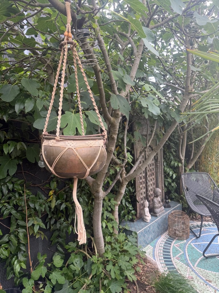 Koper ketel pot met macrame hangpot oude pot hangplant, Ophalen of Verzenden, Koper