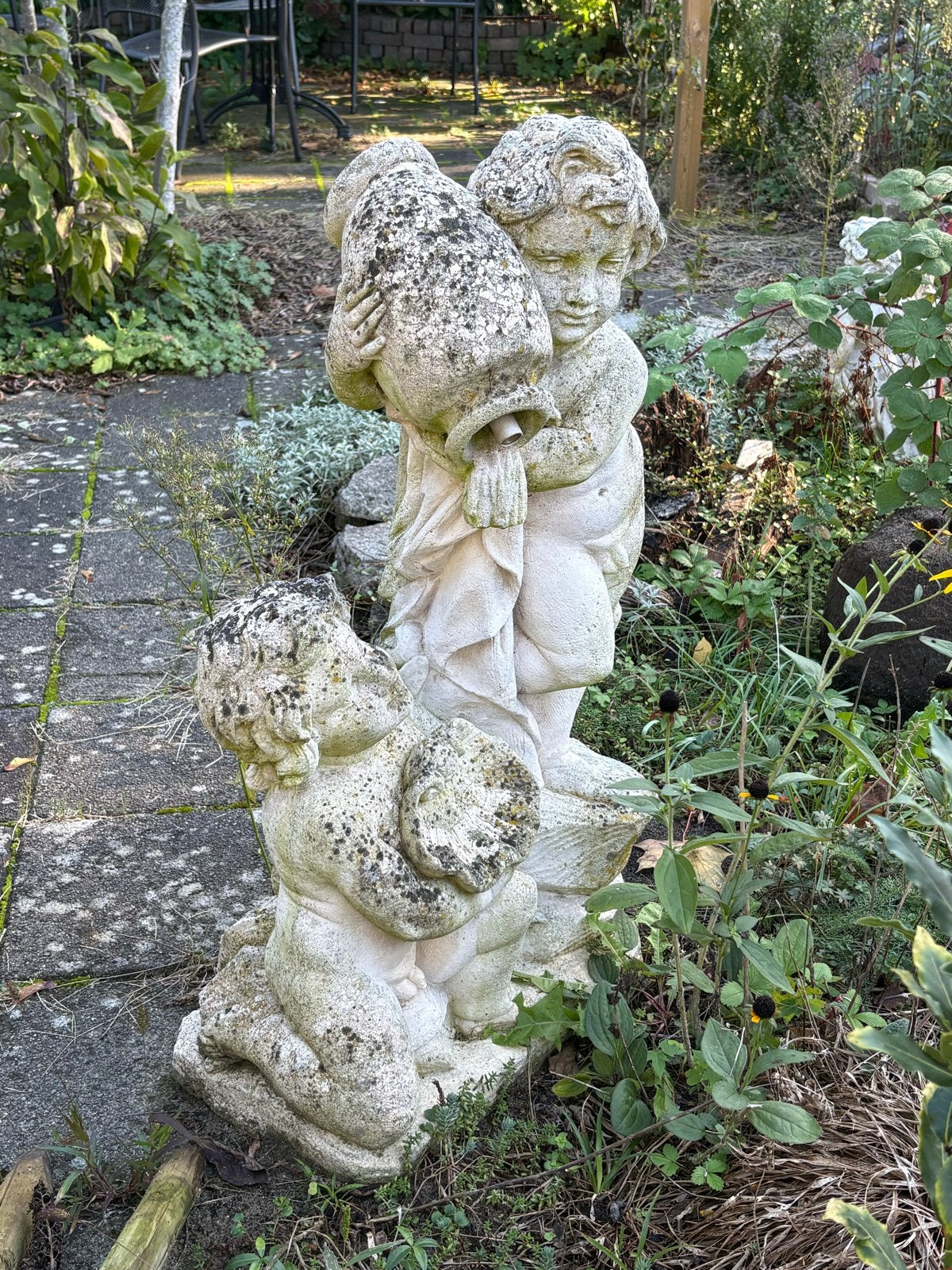 1 stenen engelen beeld voor in de tuin, Tuin en Terras, Ophalen, Gebruikt, Steen, Engelenbeeld