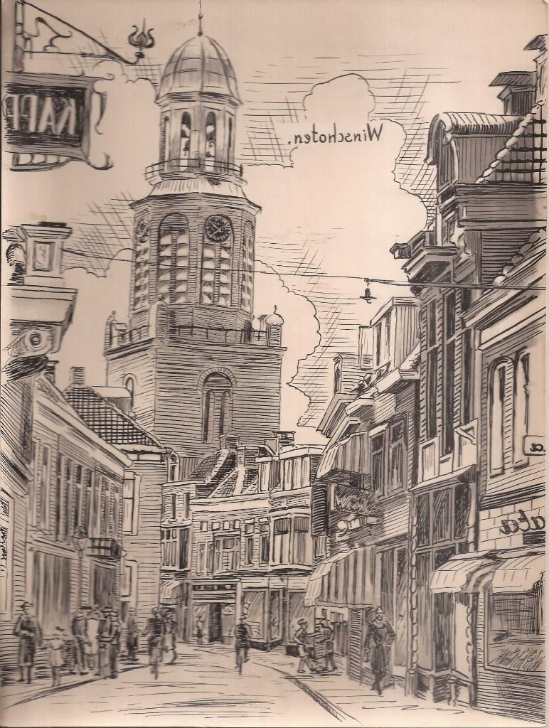 Sievers Winschoten Winkelstraat Toren 50/60er jaren Tekening, Ophalen of Verzenden