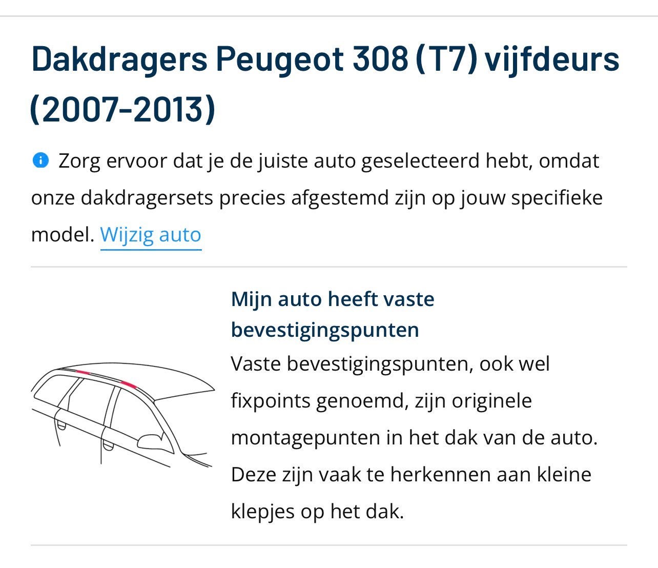 Te koop gevraagd dakdragers met koffer peugeot 308 hatchback, Ophalen