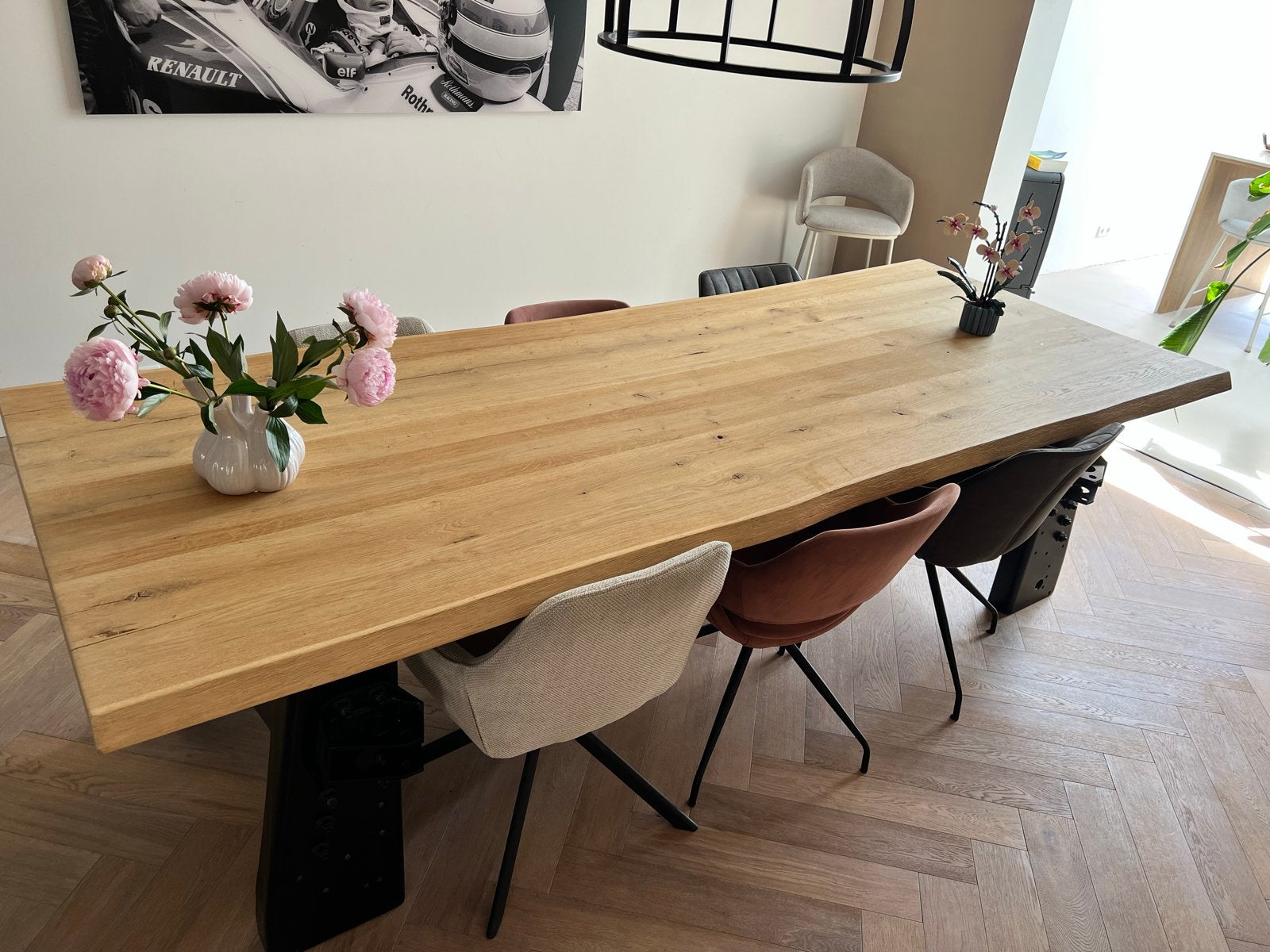 Massief eiken boomstamtafel eettafel vergadertafel, Ophalen, 100 tot 150 cm, Eikenhout, 200 cm of meer
