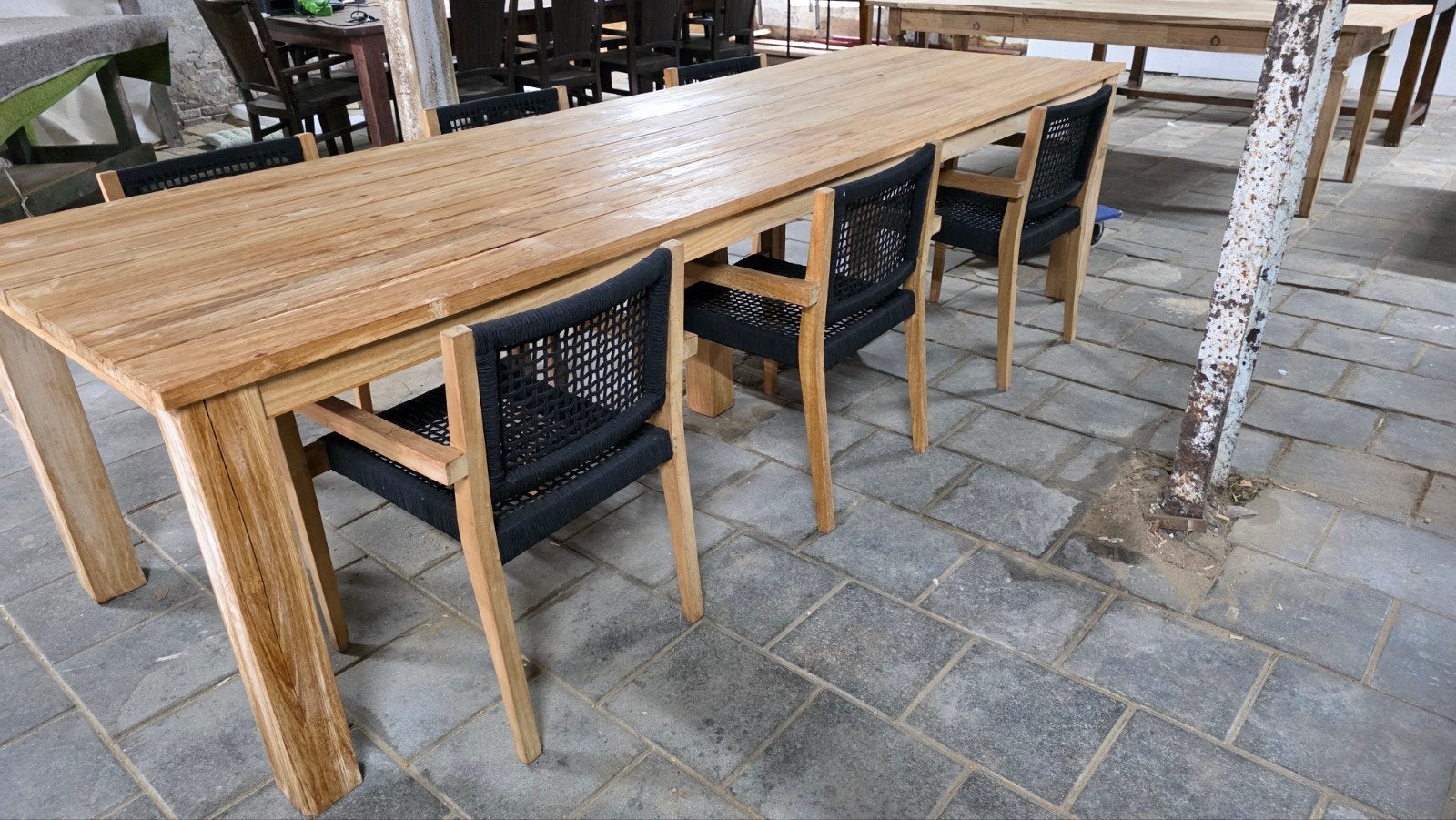 3 meter lange nieuwe tuintafel met stoelen, Teakhout, Nieuw, Ophalen of Verzenden, Nb