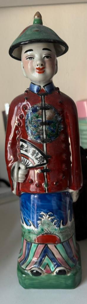 Vintage Chinees beeldje van porselein - Man met waaier, Ophalen of Verzenden
