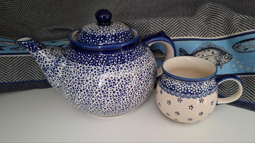Bunzlau Pools servies, theepot 1300 ml en mok 240 ml, Gebruikt, ., Keramiek, Overige typen