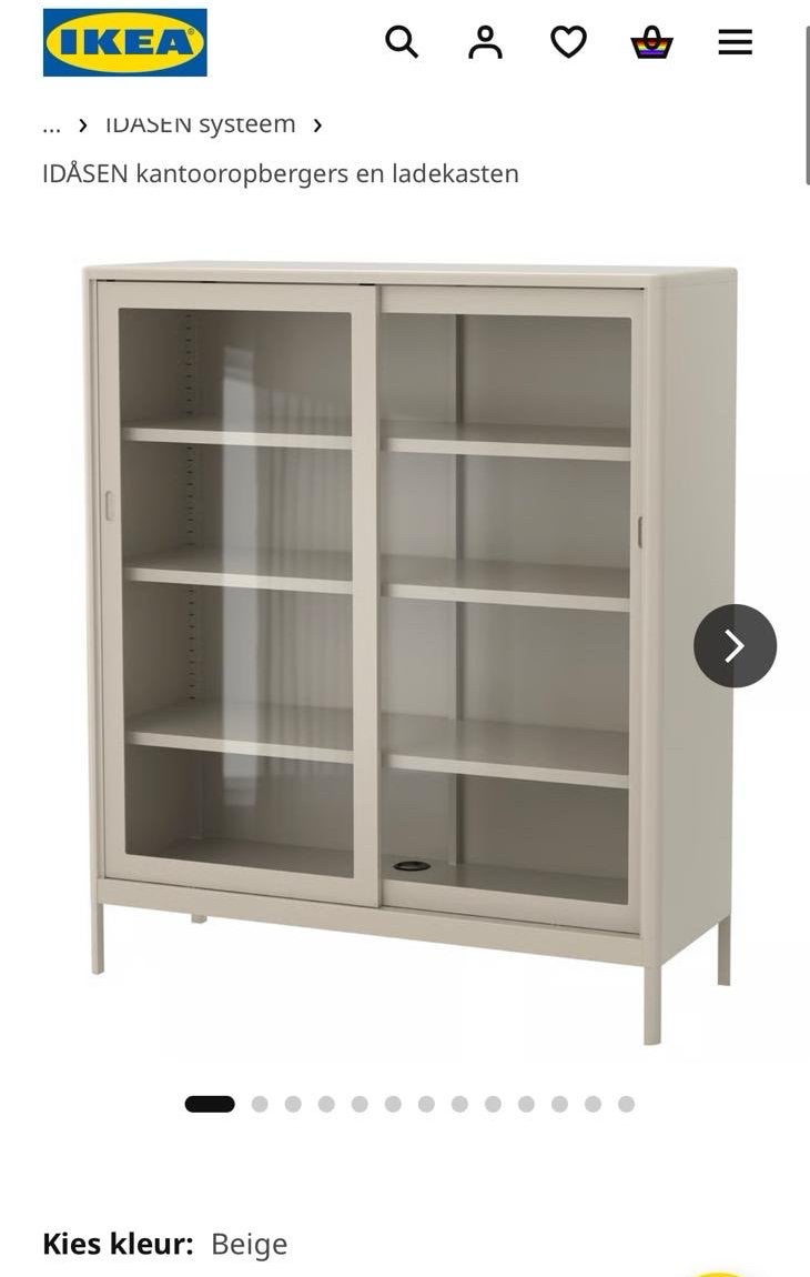 IKEA IDÅSEN Opbergkast met glazen schuifdeuren, Ophalen, 100 tot 150 cm, Zo goed als nieuw, Metaal
