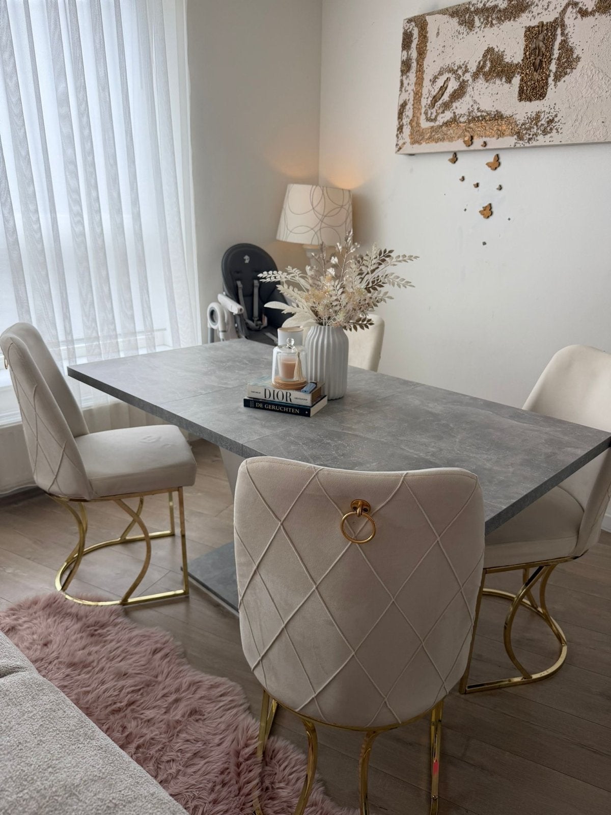 Moderne uitschuifbare eettafel met betonlook, Ophalen, Overige materialen, 50 tot 100 cm, Zo goed als nieuw