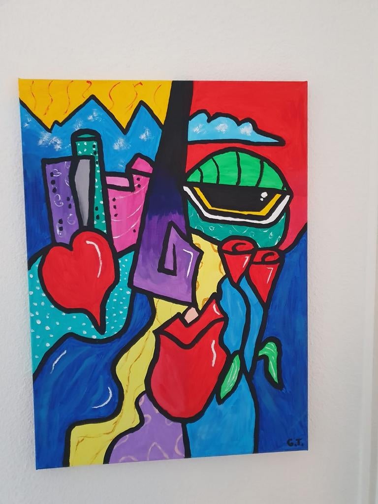 Te koop op canvas geschilderd 55 x 75 cm ., Ophalen of Verzenden