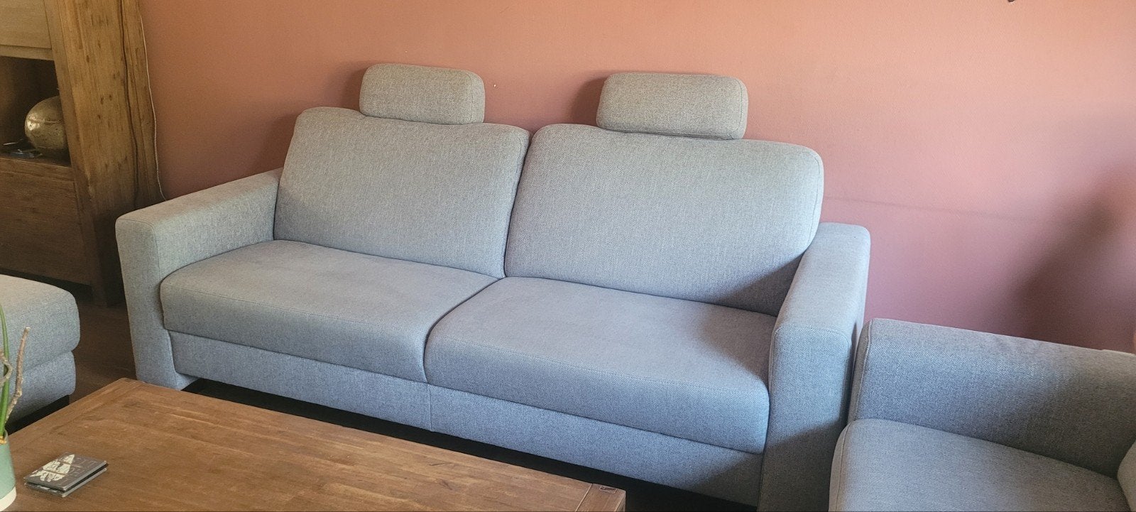 Bank  2 x + poef bankstel - Goede staat, Ophalen, Modern, Scandinavisch, 125 cm of meer, 75 tot 100 cm