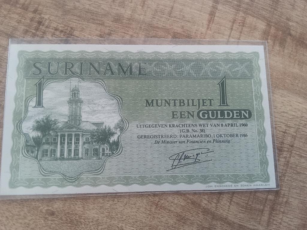 Bankbiljet 1 gulden suriname 1986 unc, Postzegels en Munten, Bankbiljetten | Amerika, Verzenden, Zuid-Amerika, Los biljet