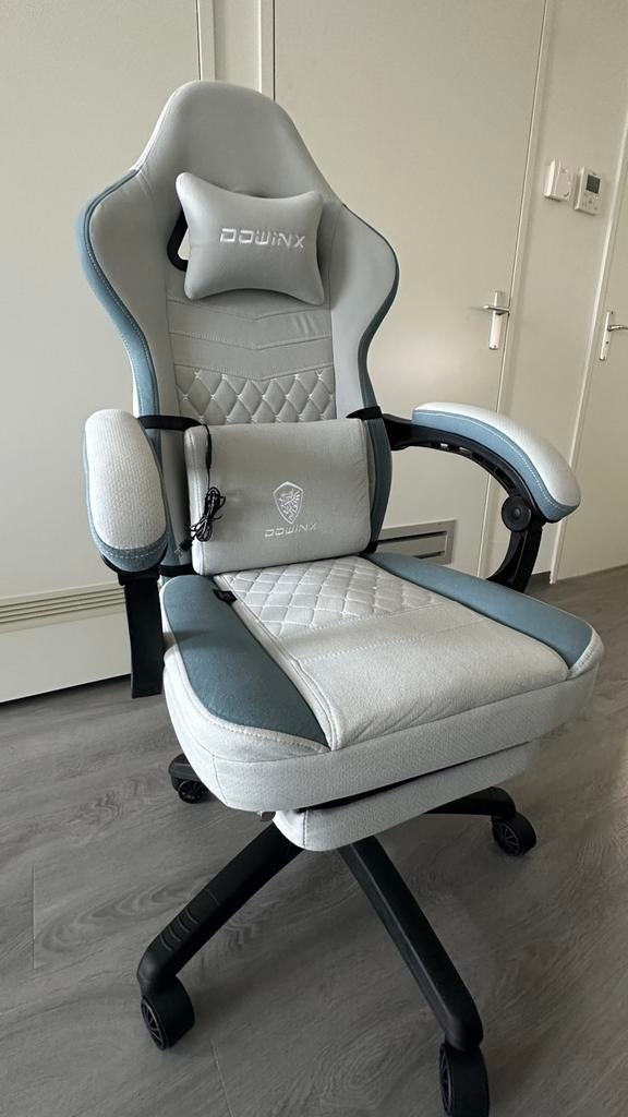 Dowinx Gaming Stoel met Massage & Voetensteun – Ergonomisch, Ophalen, Ergonomisch, Zo goed als nieuw, Grijs
