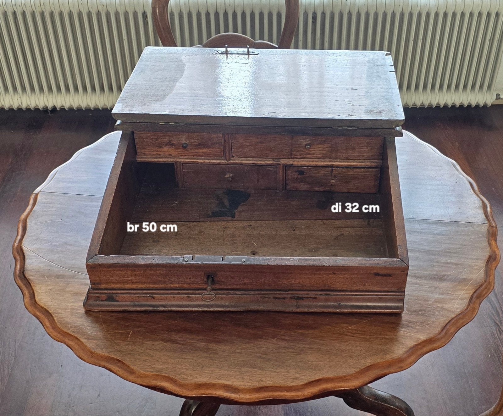 Antiek houten schrijfkistje met lades, Ophalen