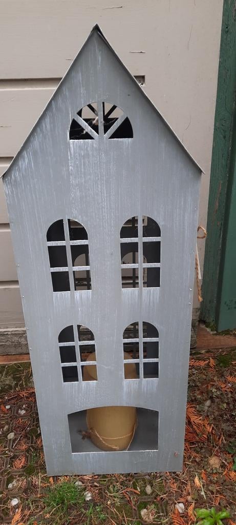 Decoratief metalen huisje - Grijs, Huis en Inrichting, Woonaccessoires | Overige, Gebruikt, Ophalen of Verzenden, Landelijk, Metaal