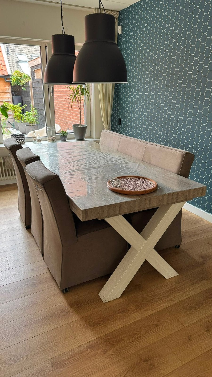Nette eettafel set met 3 stoelen en bank (225,5x101,5x78), Huis en Inrichting, Complete eetkamers, Ophalen, Gebruikt, Modern, 4 tot 6 stoelen