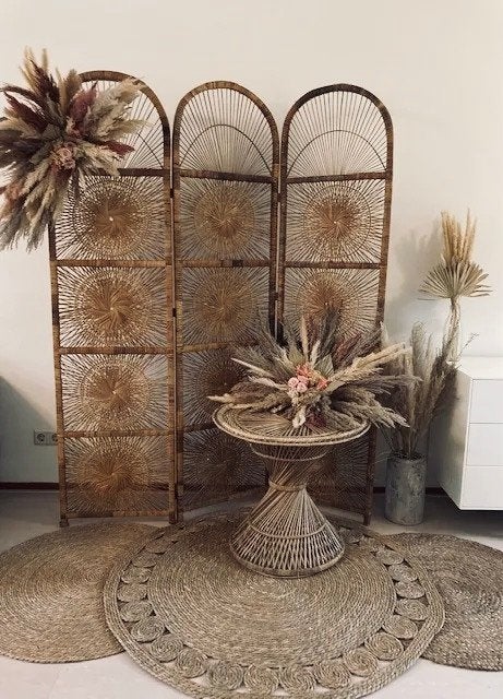 Antiek Boho Kamerscherm van Rotan - Prachtig Design, Huis en Inrichting, Woonaccessoires | Kamerschermen, Ophalen of Verzenden
