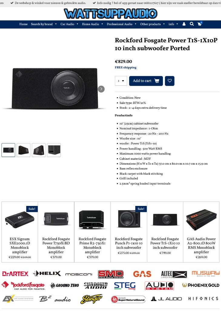 Rockford Fosgate Power T1S-1X10P 10 inch subwoofer gepoort, Auto diversen, Audio Design, Nieuw, Am Breilingsweg 3, 76709 Kronau, Duitsland