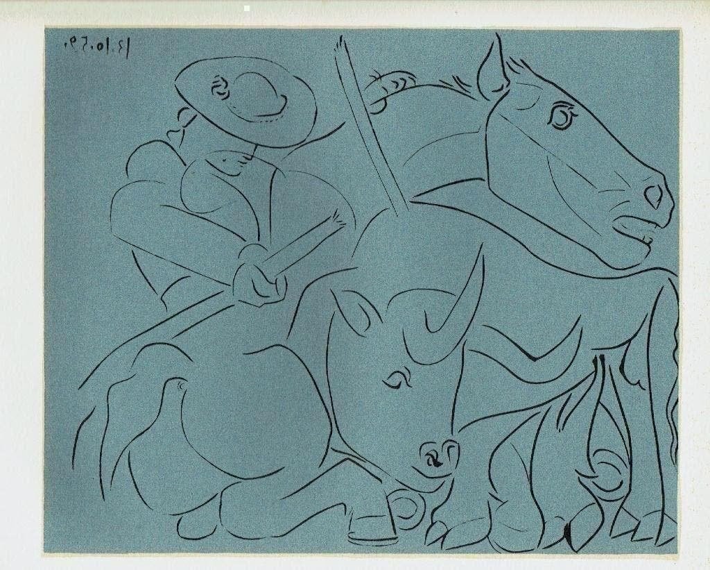 Picasso The Broken Lance Linocut, Antiek en Kunst, Verzenden, Houtsnede