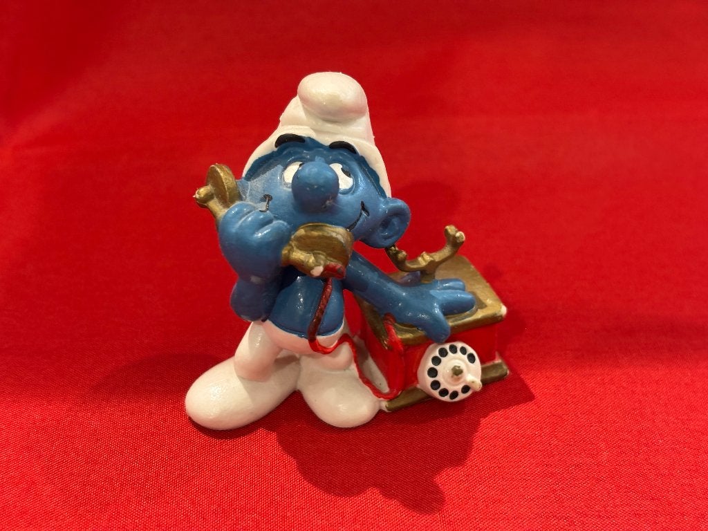 Smurf draaischijf telefoon Peyo Schleich 1980 belsmurf, Ophalen, Gebruikt, Overige Smurfen, Poppetje, Figuurtje of Knuffel