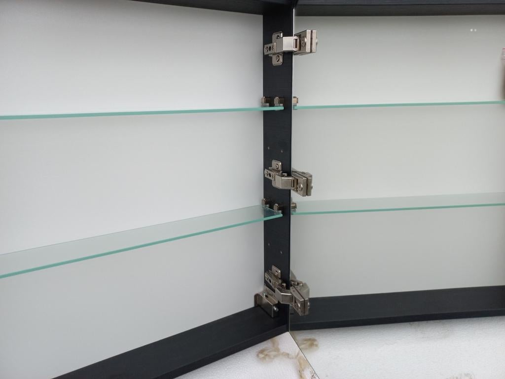 Spiegelkast primabad 120 zwart houtnerf dubbelzijdig spiegel, Ophalen, Spiegelkast, 50 tot 100 cm, Minder dan 25 cm