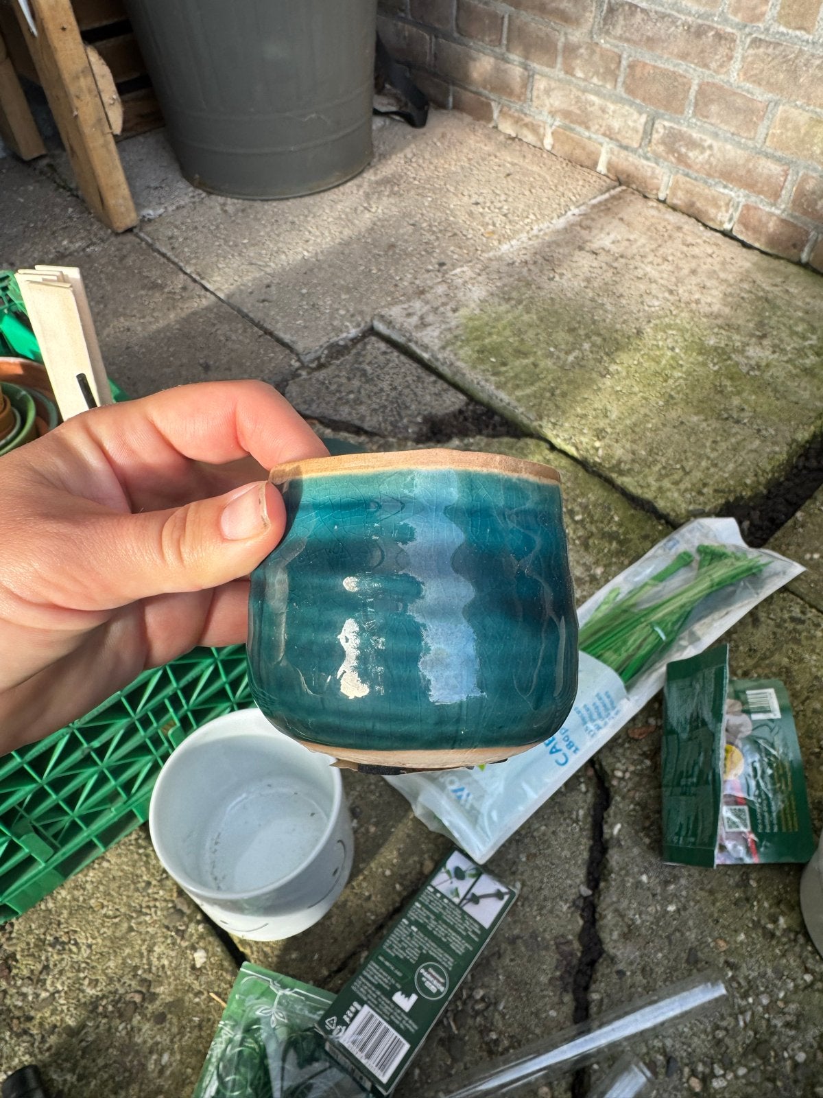 Kleine turquoise bloempot van TS Collection, Ophalen, Rond, Binnen, Zo goed als nieuw