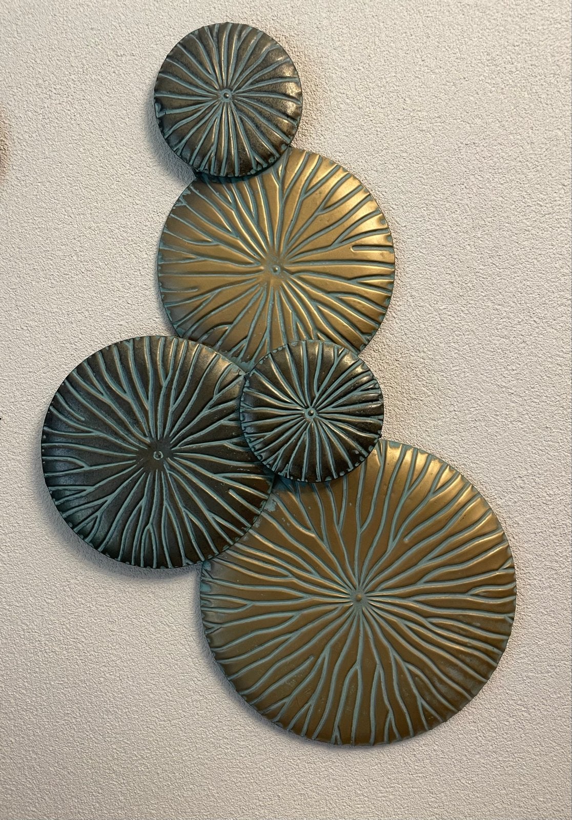 Muurornament metaal, goud/groen, horizontaal of verticaal, Ophalen, Metaal, Decoratieobject, 45 cm