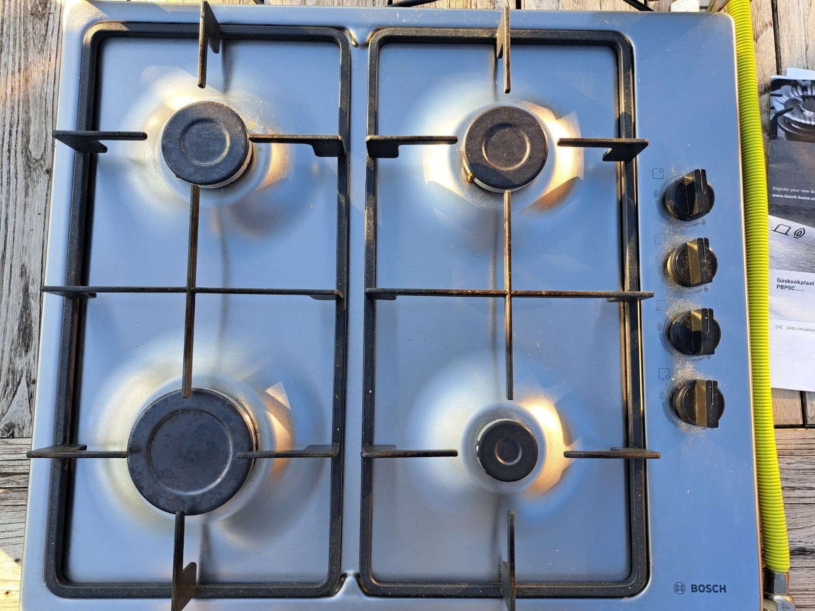 Bosch gaskookplaat 4 pits met glazen beschermplaat, Ophalen, Gebruikt, Minder dan 85 cm, 4 kookzones