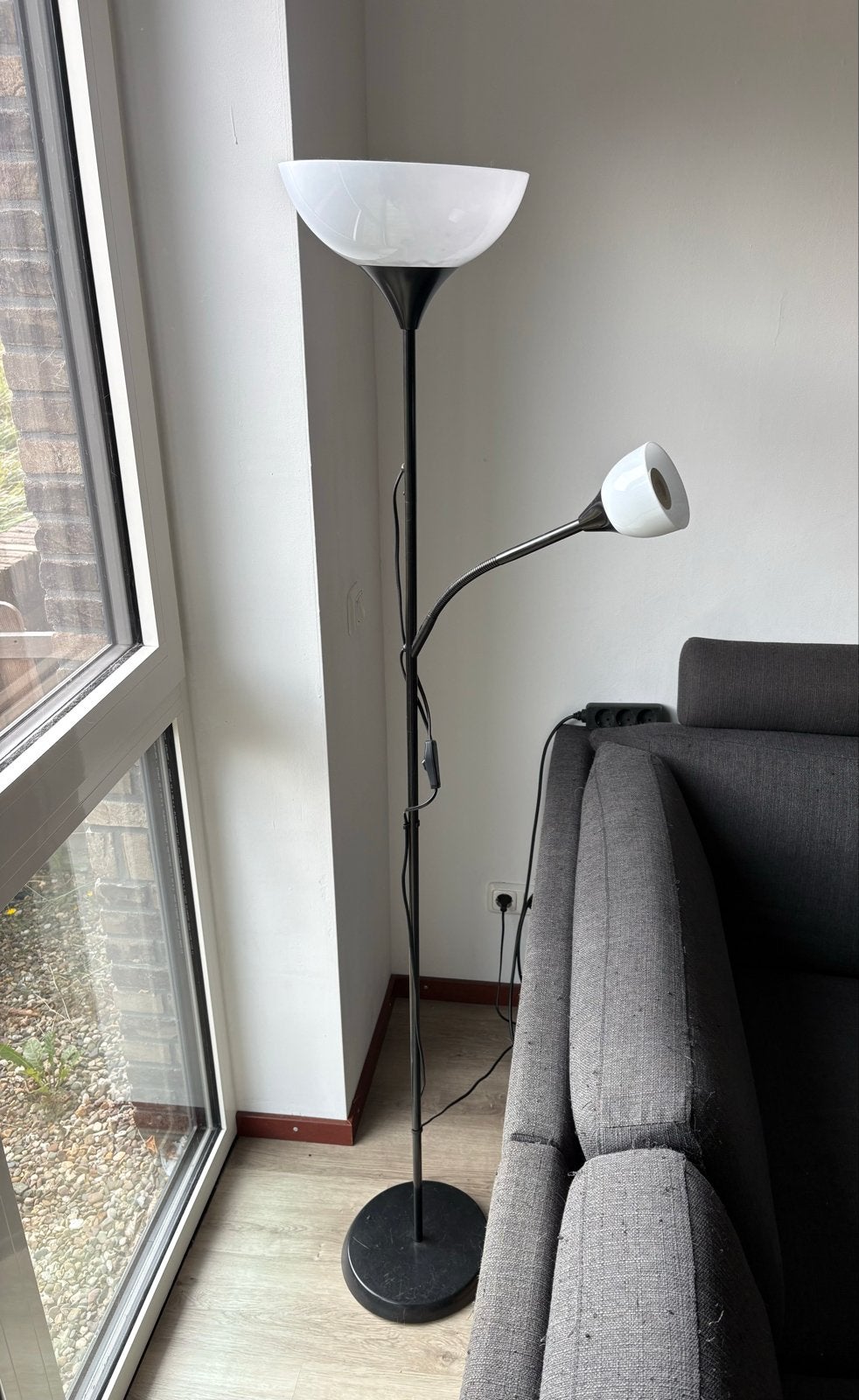 Vloerlamp met leeslamp, 175 cm hoog, 2 afzonderlijke lampen, Ophalen, Gebruikt, Overige fittingen, Metaal