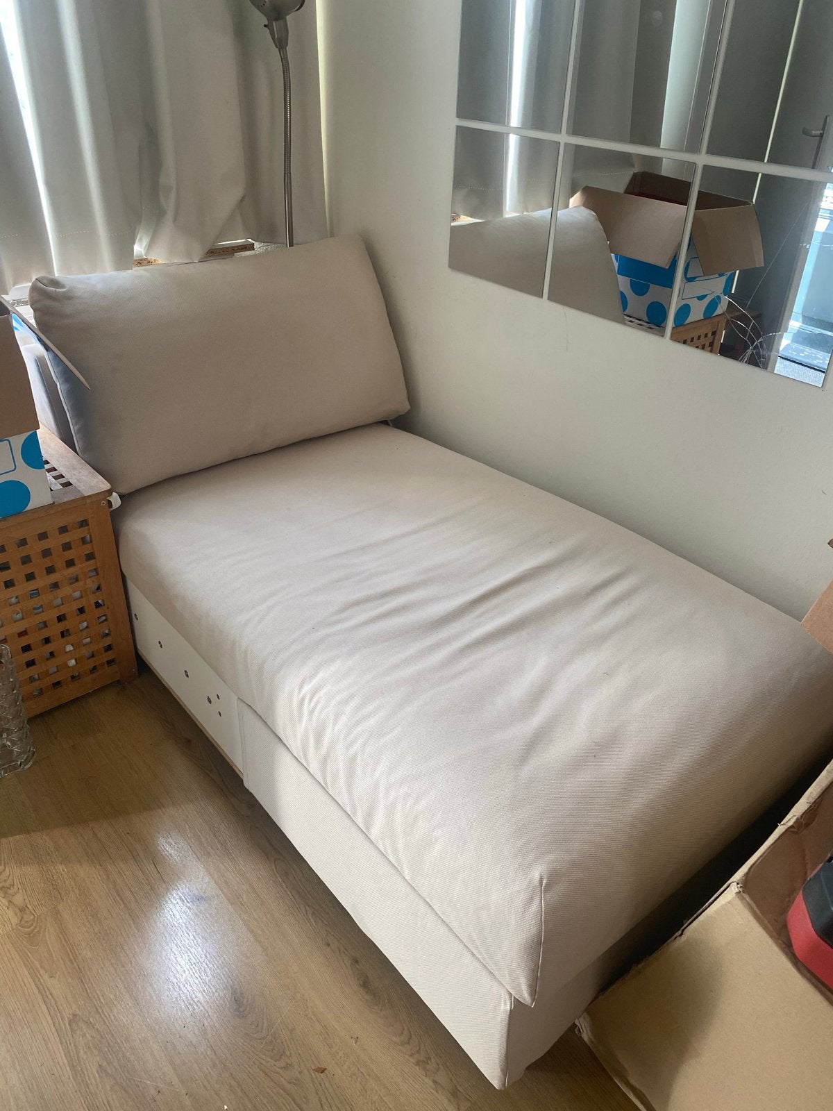 Chaise longue met opbergruimte, Ophalen, 90 cm, Eenpersoons, Beige