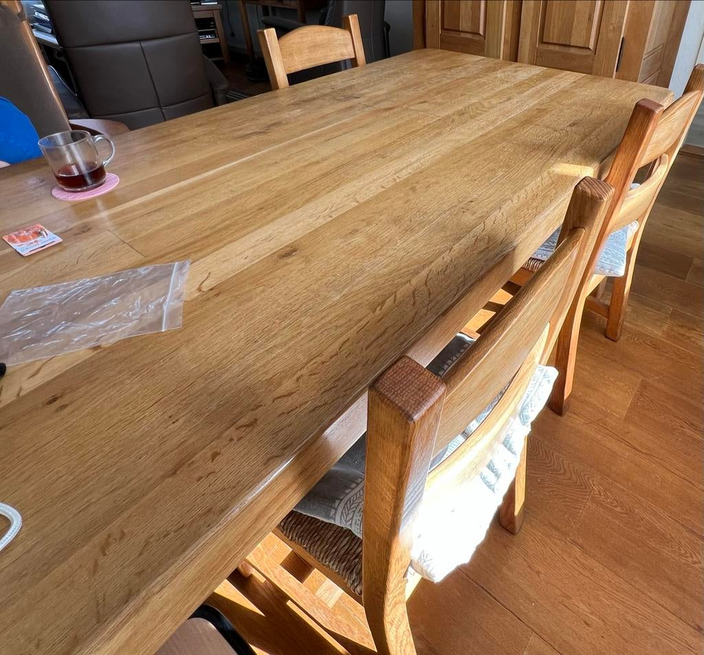 Massief eiken eettafel met 6 stoelen, Huis en Inrichting, Ophalen, Eikenhout, 50 tot 100 cm, Zo goed als nieuw