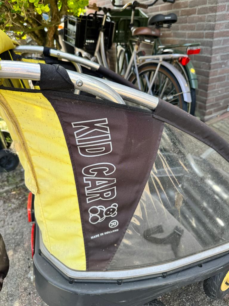 Kid Car fietskar - Geel/Zwart, Ophalen, Gebruikt, Opvouwbaar, Kinderkar