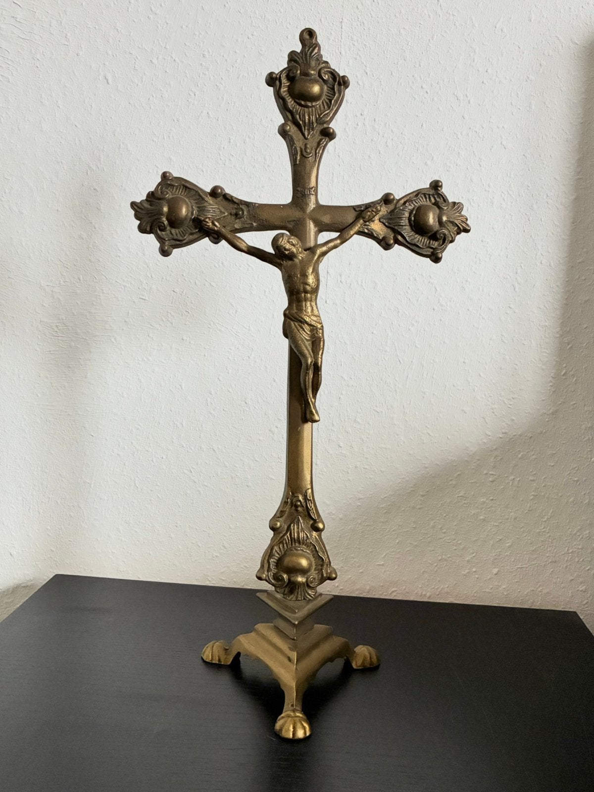 Antiek messing crucifix / altaarkruis – ca. 1900, Ophalen of Verzenden