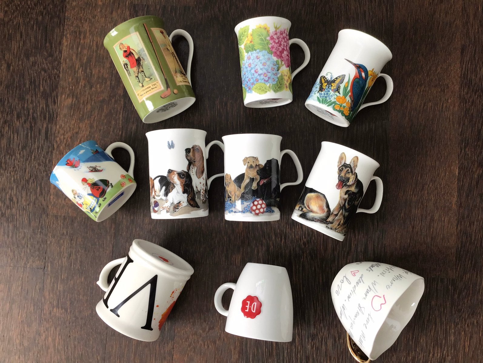 10 Bekers - Honden - Golf - Love - Sweden - DE -IJsvogel etc, Huis en Inrichting, Keuken | Servies, Ophalen of Verzenden, Porselein