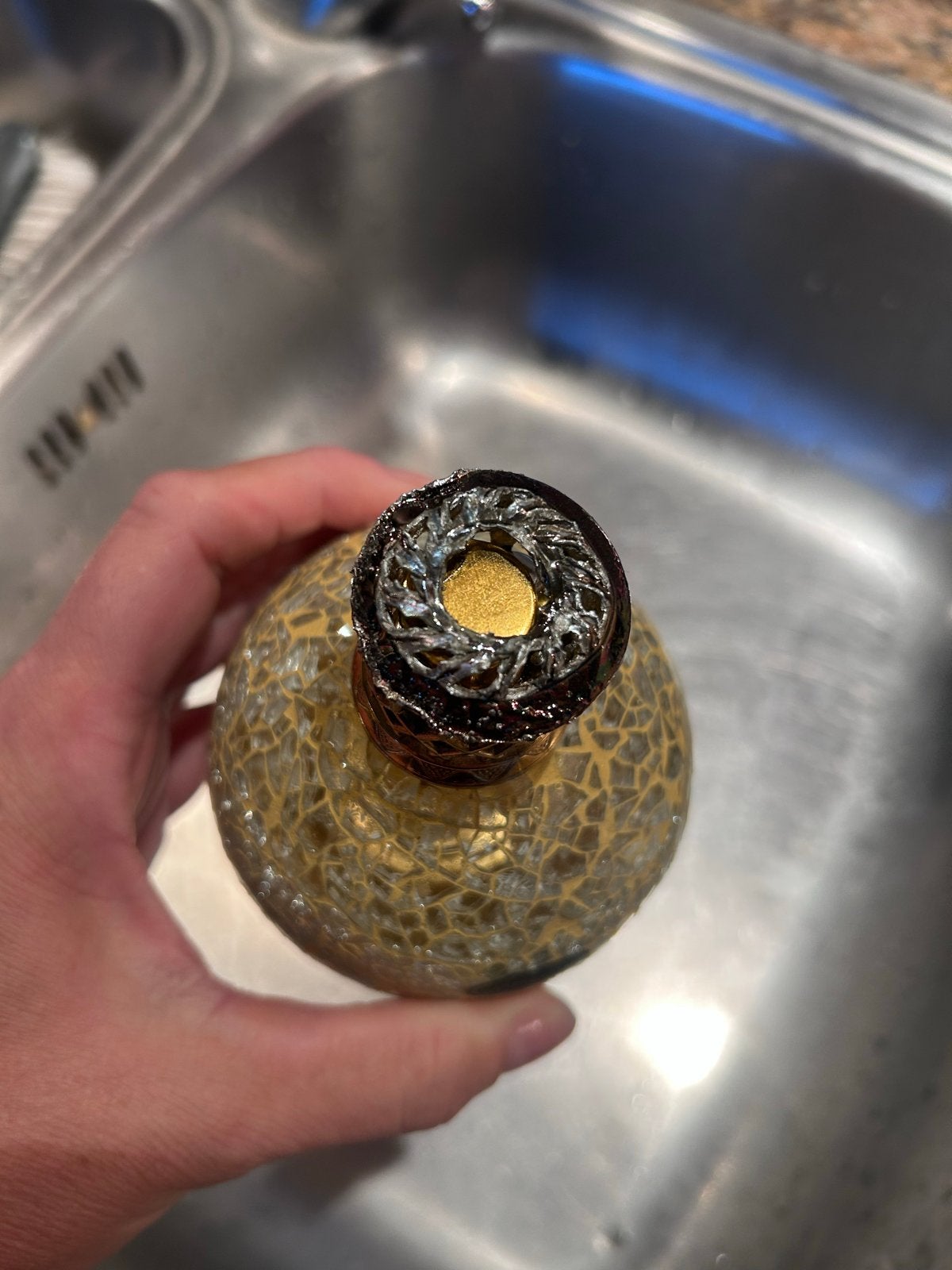 Gezocht Sierkroon Little Treasure Mozaïek Flesje Goud, Ophalen, Zo goed als nieuw, Glas, Goud