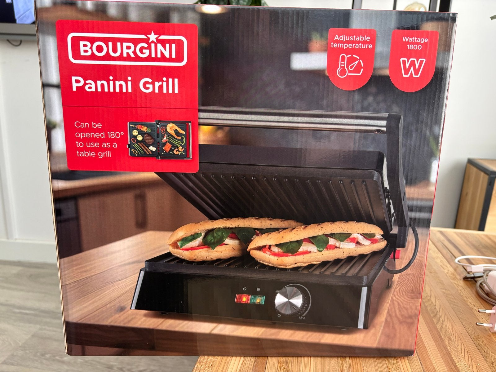 BOURGINI Panini Grill - 1800W, verstelbare temperatuur, Ophalen, Nieuw, Tafelgrill