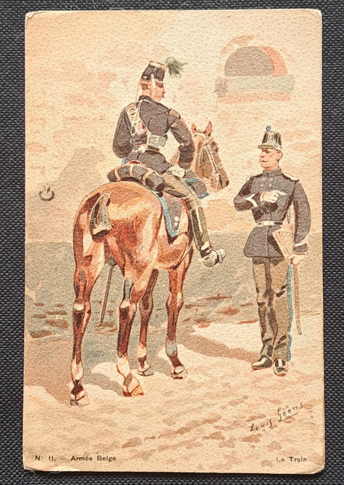 Oude Belgische militaire postkaart - Le Train - Louis Geens, Verzamelen, Ophalen of Verzenden, Voor 1920, Gelopen, Brussel (Gewest)