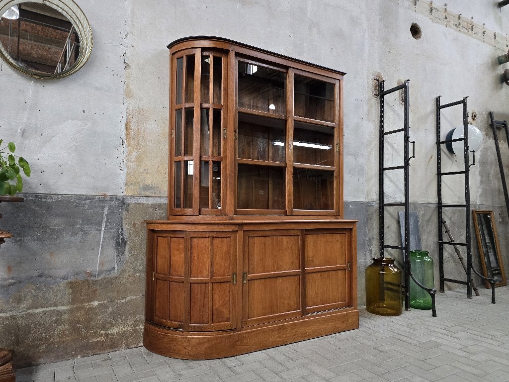 XL Grote Vintage Vitrine Kast Teak | Jaren 70 Vitrinekast, 200 cm of meer, 150 tot 200 cm, Ophalen of Verzenden, Vintage Antiek Mid Century Design Landelijk