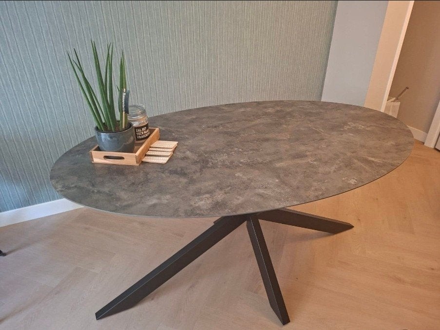 Eettafel Luna Ovaal - blad: 160 x 100 - rock metallic, Ophalen, Ovaal, 150 tot 200 cm, 50 tot 100 cm