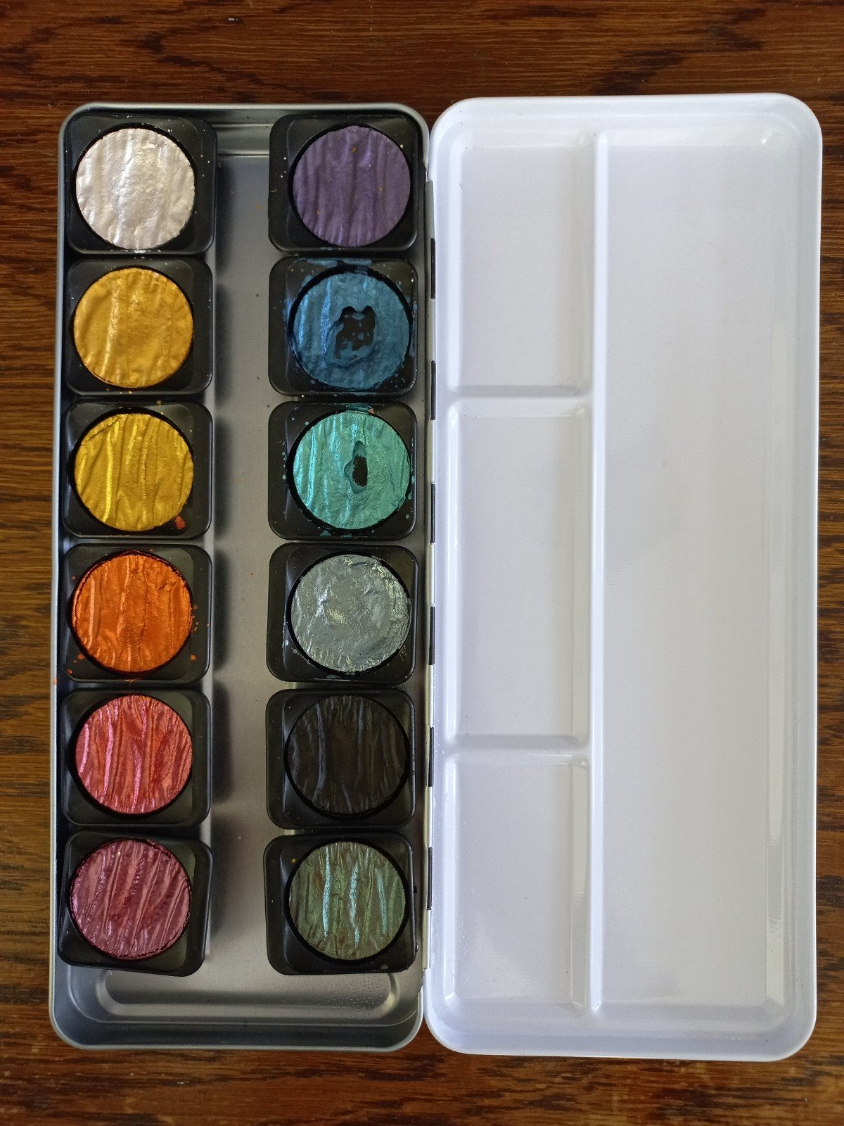 Finetec/Coliro Pearlescent Aquarelverf Set, 12 napjes, Hobby en Vrije tijd, Ophalen of Verzenden, Gebruikt, Waterverf
