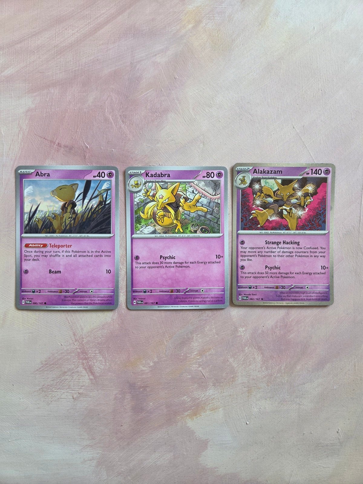Pokémon TCG: Abra, Kadabra, Alakazam Evolutie Lijn Set, Ophalen of Verzenden, Zo goed als nieuw, Meerdere kaarten, Foil