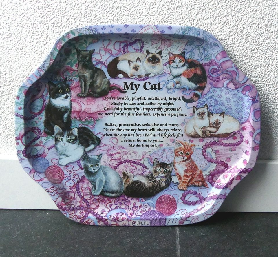 Dienblad My Cat gedicht kat poes kattenprint, Huis en Inrichting, Ophalen of Verzenden, Dienblad, Metaal, Ovaal