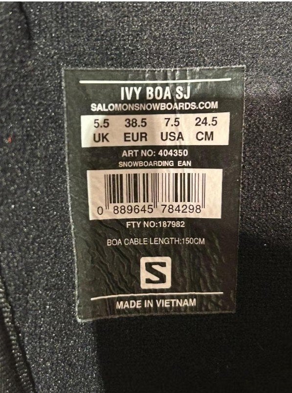 Salomon Ivy Boa SJ Snowboard Boots Dames - Maat 38.5, France, Salomon, Info@salomon.com, Schoenen