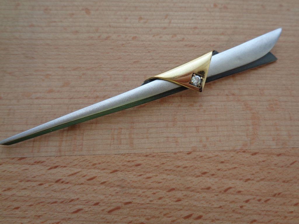 zilveren grote sjaal broche met verguld deel [1136], 10 cm of meer, Verzenden, Zo goed als nieuw, Zilver
