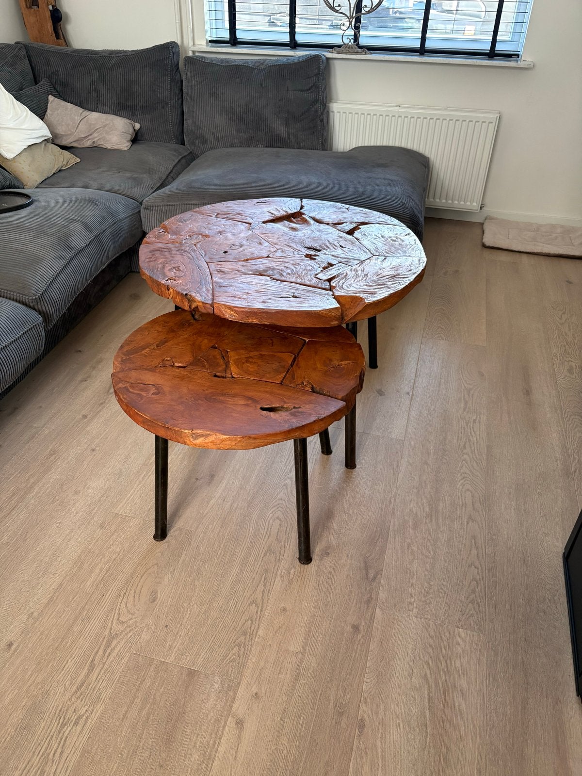 Stevige en robuuste mango houten salontafel set, Huis en Inrichting, Ophalen, 50 – 75, Gebruikt, Rond