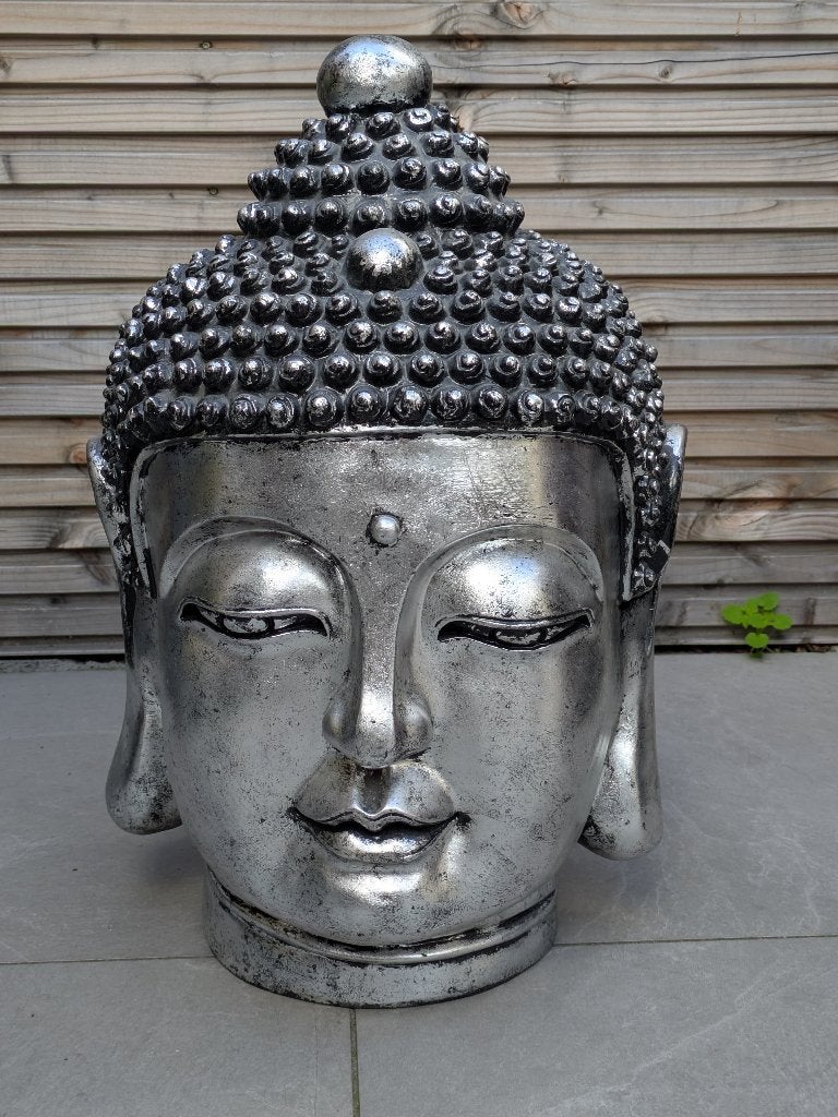 Boeddha hoofd zilver met zwart, Ophalen, Gebruikt, Meerkleurig, Kunststof