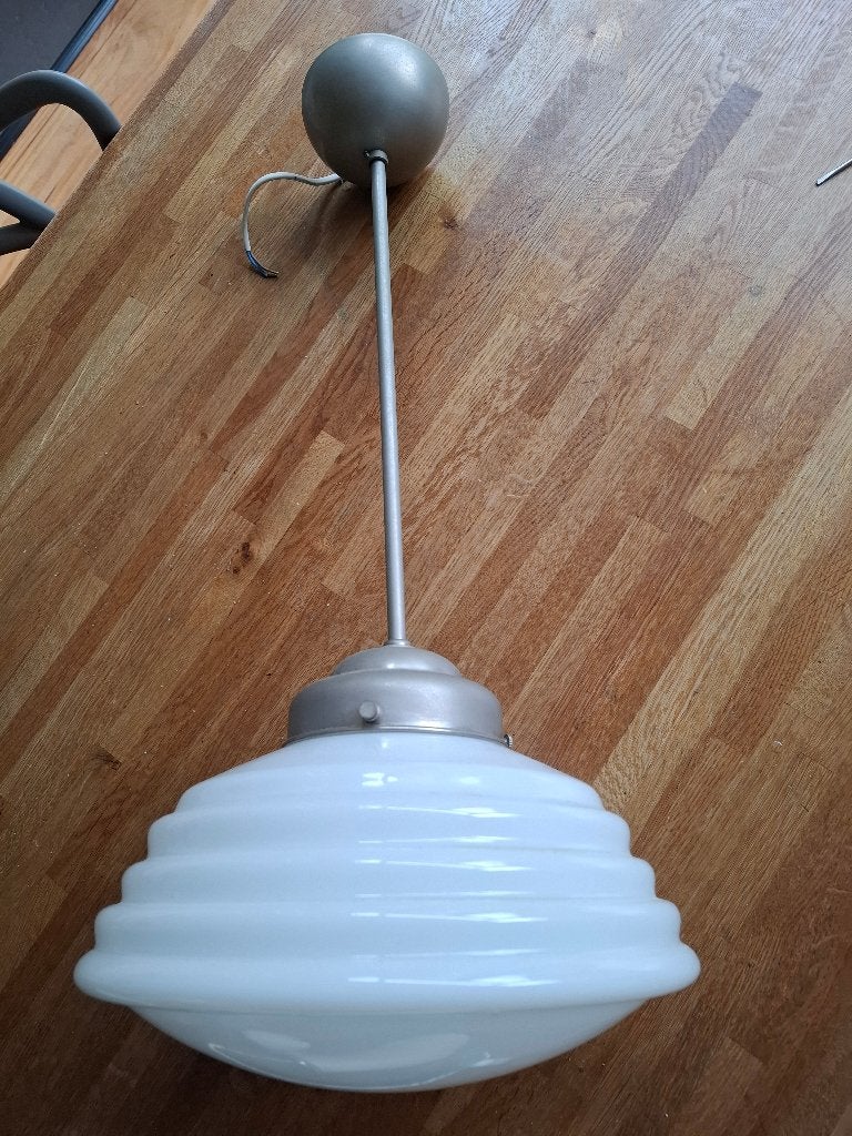 Vintage Plafondlamp met Melkglas Kap, Ophalen, Gebruikt, Vintage, E27 (groot)
