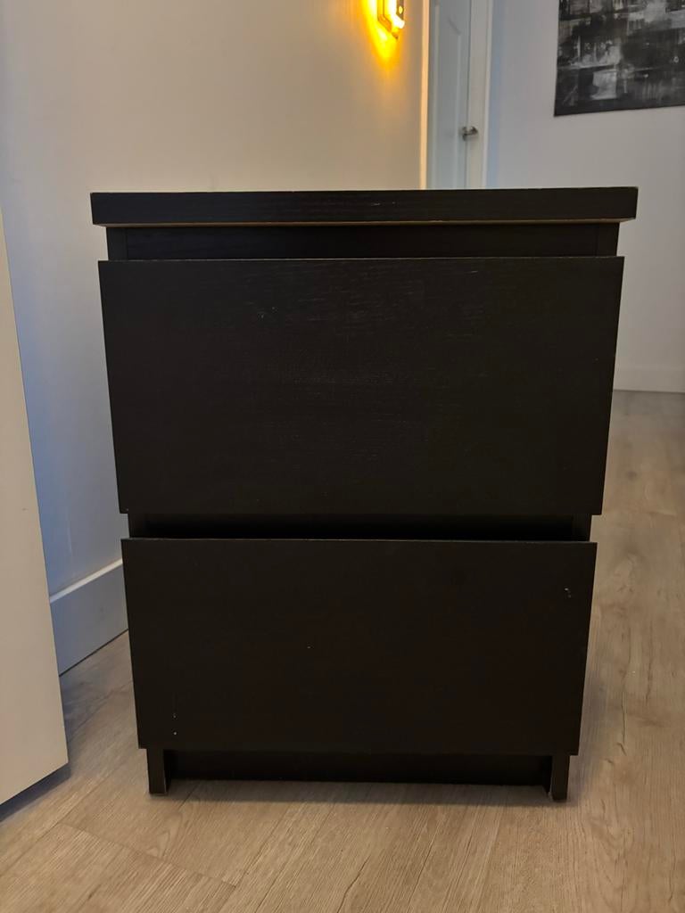 Set van 2 zwarte nachtkastjes met lades Ikea Malm, Huis en Inrichting, Ophalen, Gebruikt, Minder dan 45 cm, 55 tot 70 cm
