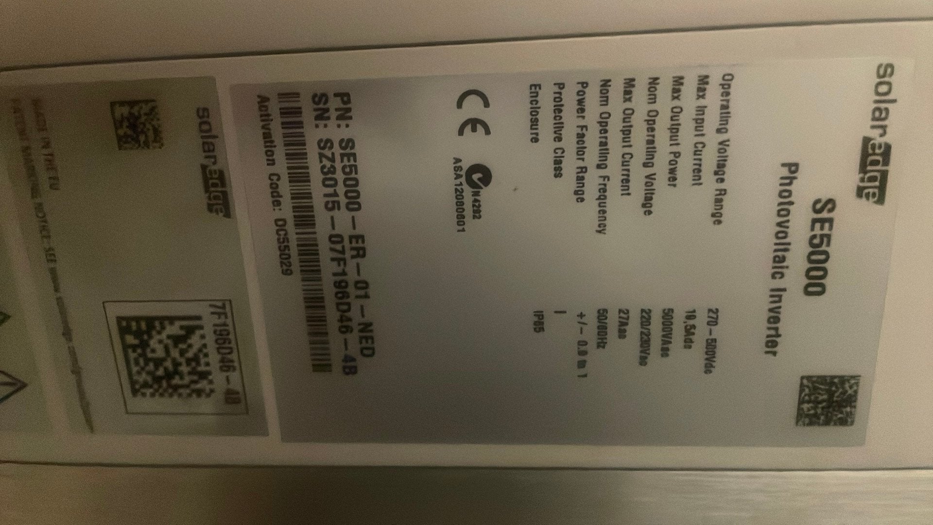 Omvormer solaredge, Ophalen, Gebruikt