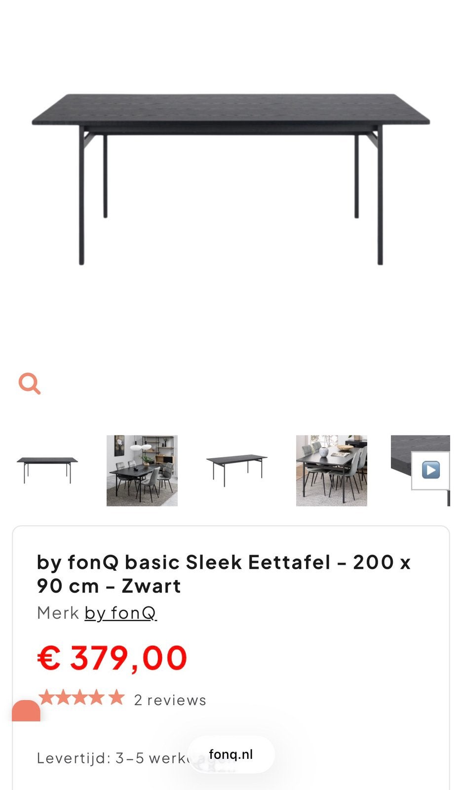 Zwarte eettafel, Ophalen, 200 cm of meer, 50 tot 100 cm, Zo goed als nieuw