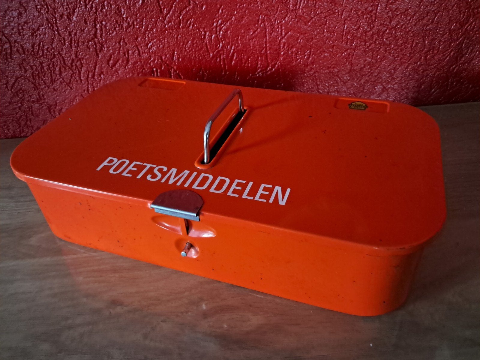 Vintage oranje Brabantia poetsmiddelendoos., Ophalen of Verzenden